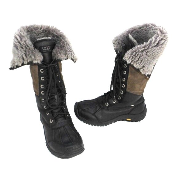 UGG Adirondack Event waterproof black & tan lace up fur lined boots women's 8